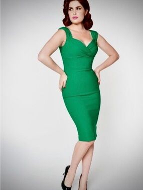 Rock Steady Emerald Green Retro-Style Midi Pin-Up Sheath Dress